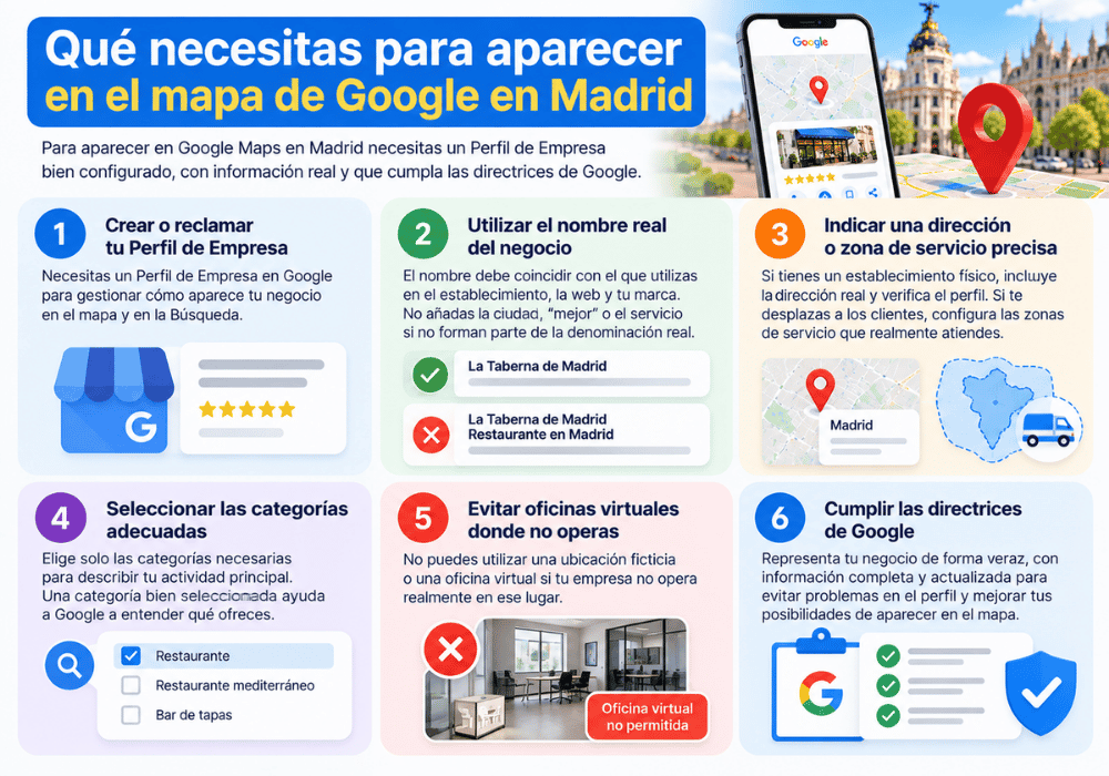 Qué necesitas para aparecer en el mapa de Google en Madrid